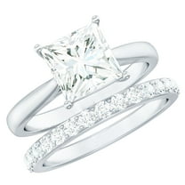 Rosec Jewels 925 Silver Wedding Ring Set - 3 Ct Moissanite Engagement Ring with Wedding Band - 8 mm Princess Cut Ring, US 6.00