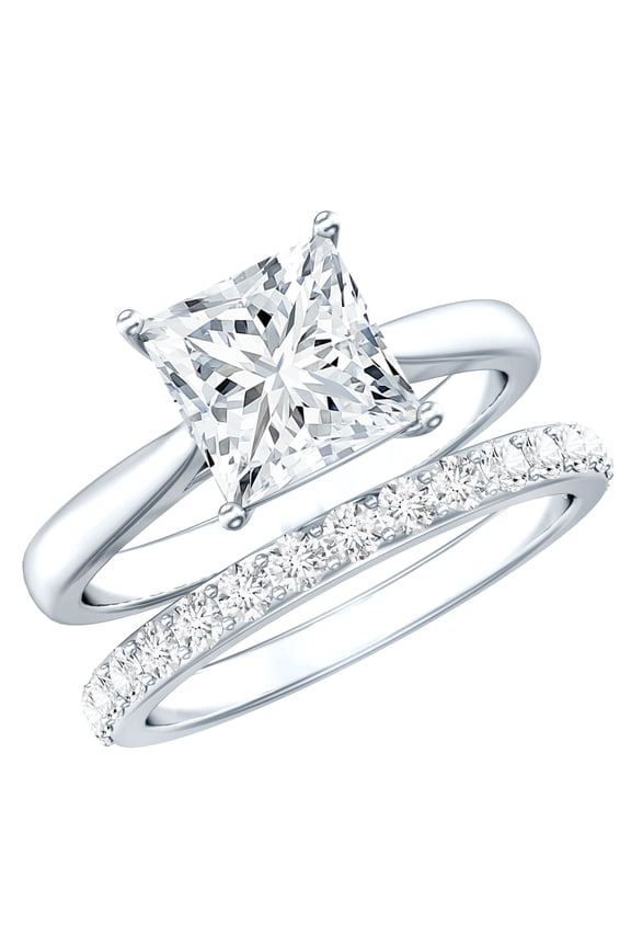 925 Silver Wedding Ring Set - Solitaire 3 Ct Moissanite Engagement Ring with Wedding Band - Ready to Gift for Women, US 6.00