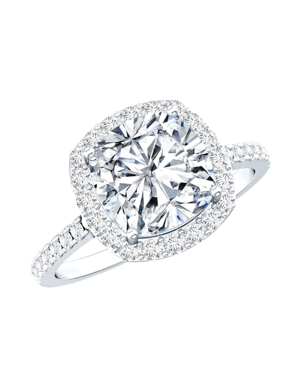 - 3.15 Carat Cushion Cut Moissanite Engagement Ring (D-VS1 Grade) - Silver Moissanite Statement Ring - with Jewelry Box, US 5.00