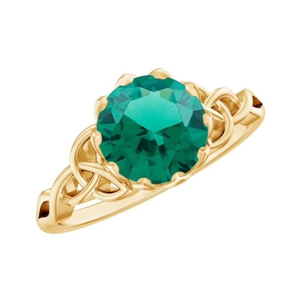 Rosec Jewels Lab Created Emerald Solitaire Ring 2 Ct (AAAA Grade, 8 mm) Round Emerald Engagement Ring for Women - Ready to Gift, US 5.00