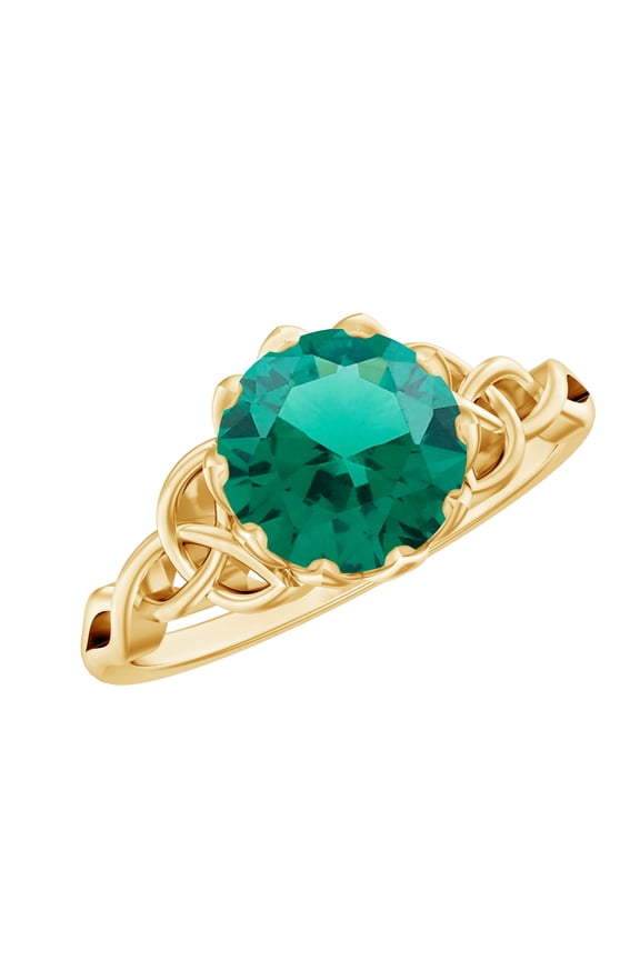 925 Sterling Silver Emerald Ring 2 Carat - AAAA Quality 8 mm Round Lab Created Emerald Ring for Women - Ready to Gift, US 5.00