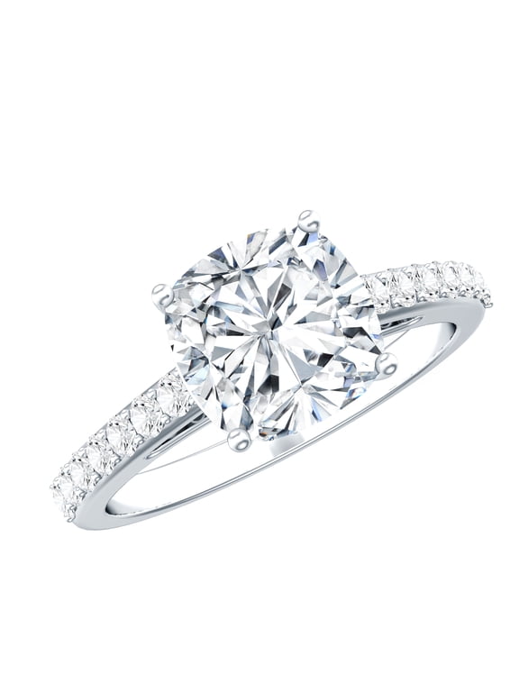 - 3 Carat Cushion Cut Moissanite Engagement Ring for Women (D-VS1 Quality) - Hidden Halo Ring in 925 Silver - Ready to Gift, US 6.00