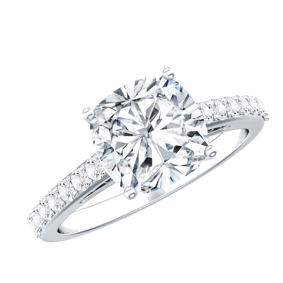Rosec Jewels - 3 Carat Cushion Cut Moissanite Engagement Ring (8 mm, D-VS1 Quality) - Hallmark 925 Silver - Ready to Gift for Women, US 7.00
