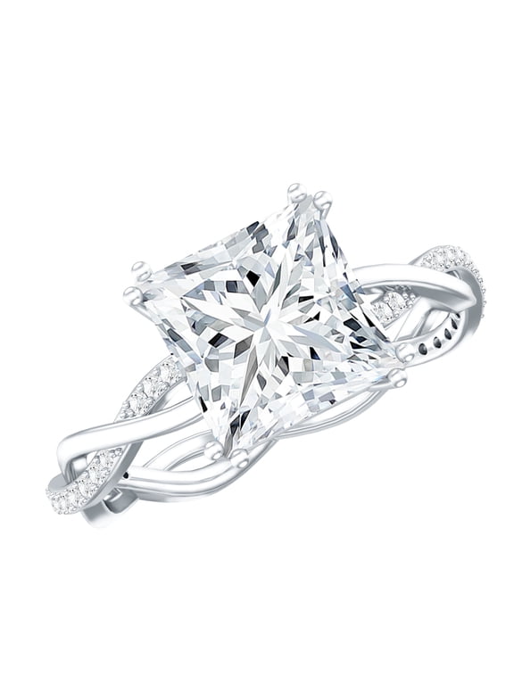 3 Carat Princess Cut Moissanite Engagement Ring for Women (D-VS1 Quality) - Moissanite Square Cut Ring in 925 Sterling Silver, US 8.00