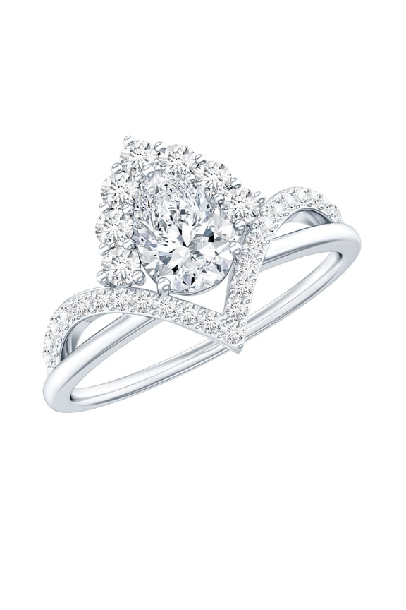 Moissanite Engagement Ring (D-VS1 Quality Certified) - 925 Sterling Silver Designer V Shaped Ring for Women, US 5.00