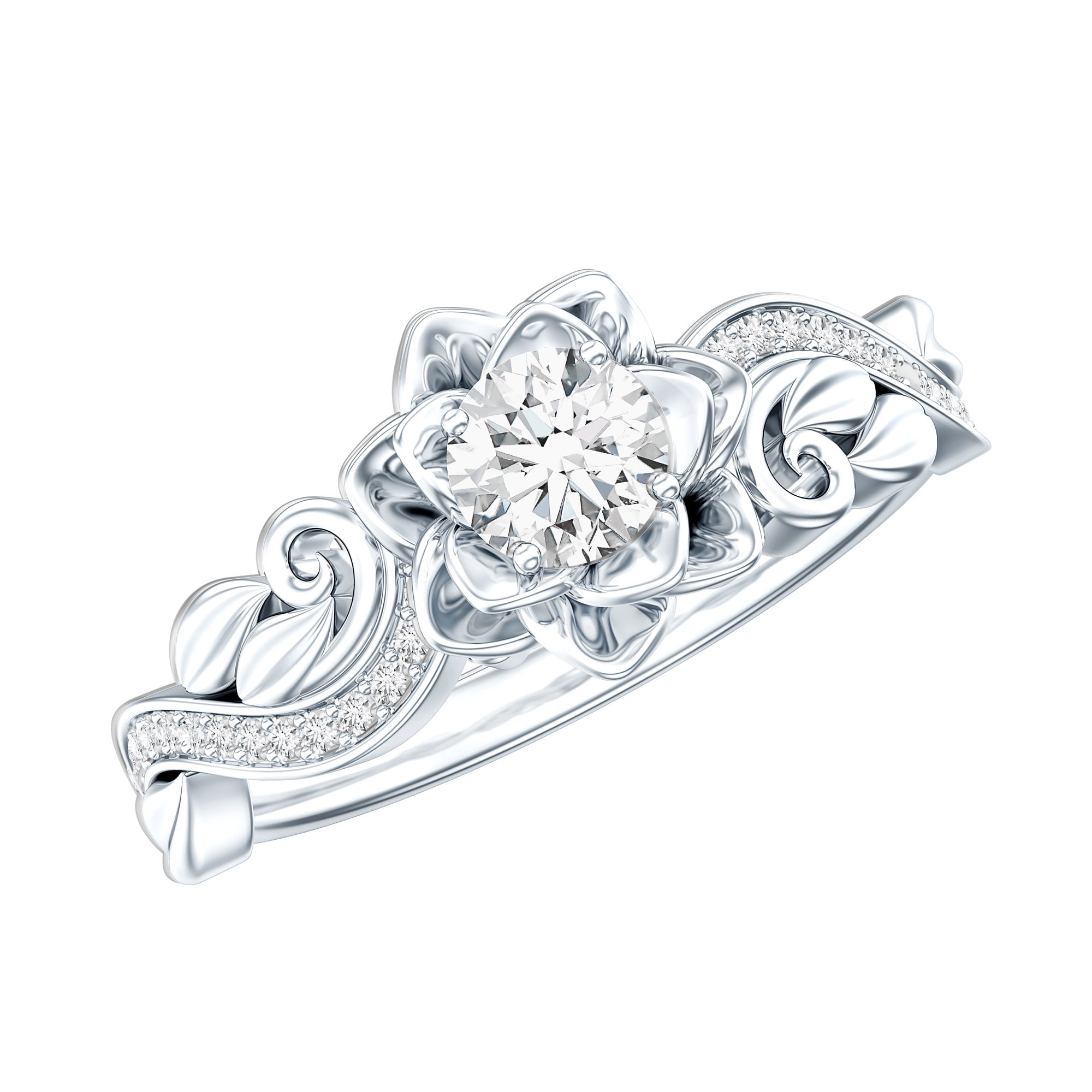 Rosec Jewels 925 Sterling Silver Moissanite Ring (Half Carat, D-VS1 Grade) - Nature Inspired Engagement Ring - Ready to Gift, US 8.00