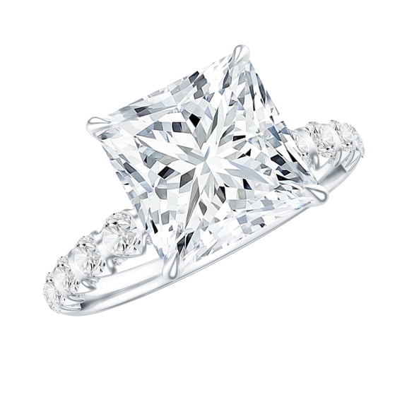 Rosec Jewels - 3 Carat Moissanite Princess Cut Engagement Ring in Silver, D-VS1 Quality Certified Ring - Ready to Gift, US 5.00