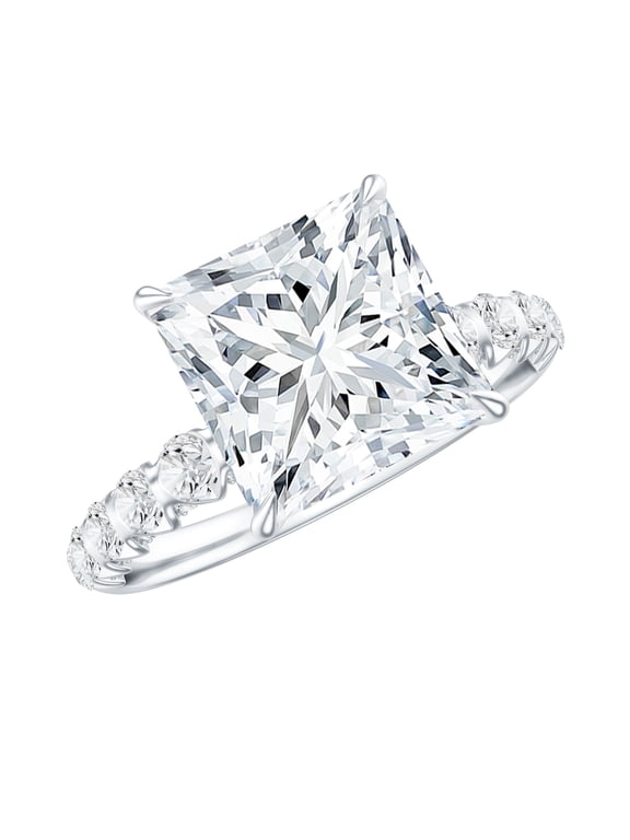 - 3 Carat Moissanite Princess Cut Engagement Ring in Silver, D-VS1 Quality Certified Moissanite Ring - Ready to Gift, US 5.00