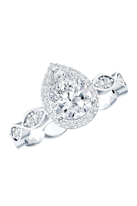 Silver Moissanite Teardrop Engagement Ring for Women - 1.7 Ct - D-VS1 Grade Certified Moissanite Ring - Ready to Gift, US 6.50