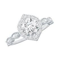 Rosec Jewels - 925 Sterling Silver Vintage Ring - D-VS1 Quality Certified Moissanite Halo Ring for Women (with Hallmark), US 7.00
