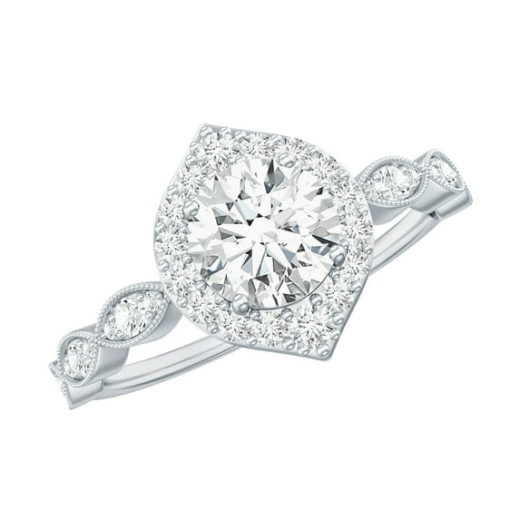 Rosec Jewels - 925 Sterling Silver Vintage Ring - D-VS1 Quality Certified Moissanite Halo Ring for Women (with Hallmark), US 8.50