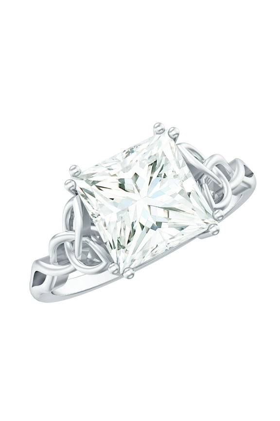 - 925 Sterling Silver Wedding Ring - 3 Carat Moissanite Ring Solitaire - 8 mm Princess Cut Engagement Ring, US 8.00