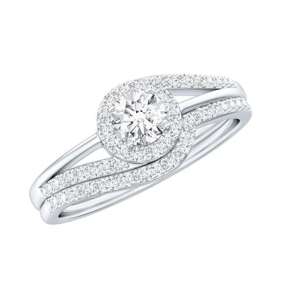 Rosec Jewels Silver Moissanite Wedding Ring Set of 2 - D-VS1 Grade Certified Moissanite Bypass Engagement Ring with Band, US 5.00