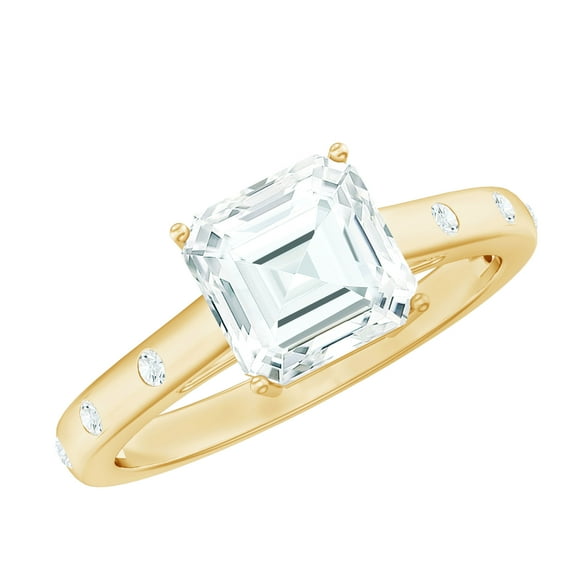 Rosec Jewels Asscher Cut Moissanite Solitaire Ring for Women (7 mm, 2.25 CT, D-VS1 Quality), 10K Yellow Gold, US 11.50