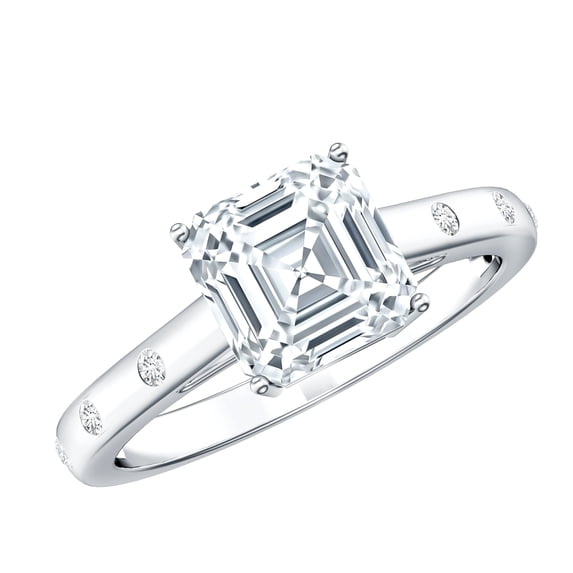 Rosec Jewels Asscher Cut Moissanite Solitaire Ring for Women (8 mm, D-VS1 Quality), 14K White Gold, US 4.00
