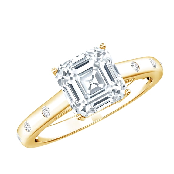 Rosec Jewels Asscher Cut Moissanite Solitaire Ring for Women (8 mm, D-VS1 Quality), 14K Yellow Gold, US 13.00