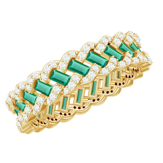 Rosec Jewels Lab Grown Emerald Wedding Band - Emerald Eternity Ring with Moissanite - AAAA Quality, 10K Yellow Gold, US 7.50
