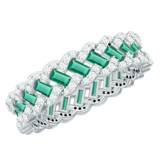 Rosec Jewels Lab Grown Emerald Wedding Band - Emerald Eternity Ring with Moissanite - AAAA Quality, 14K White Gold, US 7.50