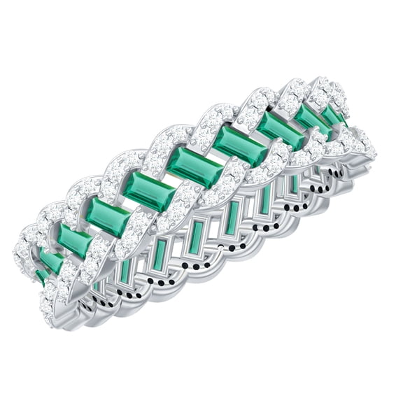 Rosec Jewels Lab Grown Emerald Wedding Band - Emerald Eternity Ring with Moissanite - AAAA Quality, 925 Sterling Silver, US 4.00