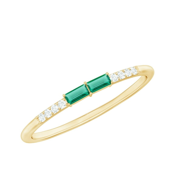 Rosec Jewels Baguette Lab Grown Emerald Minimal Ring with HI-SI Diamond- AAAA Quality, 14K Yellow Gold, US 5.00
