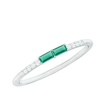 Rosec Jewels Baguette Lab Grown Emerald Minimal Ring with HI-SI Diamond- AAAA Quality, 925 Sterling Silver, US 4.00