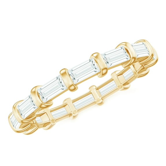 Rosec Jewels Baguette Moissanite Full Eternity Stackable Ring for Women, East West Style Ring, 10K Yellow Gold, US 10.50