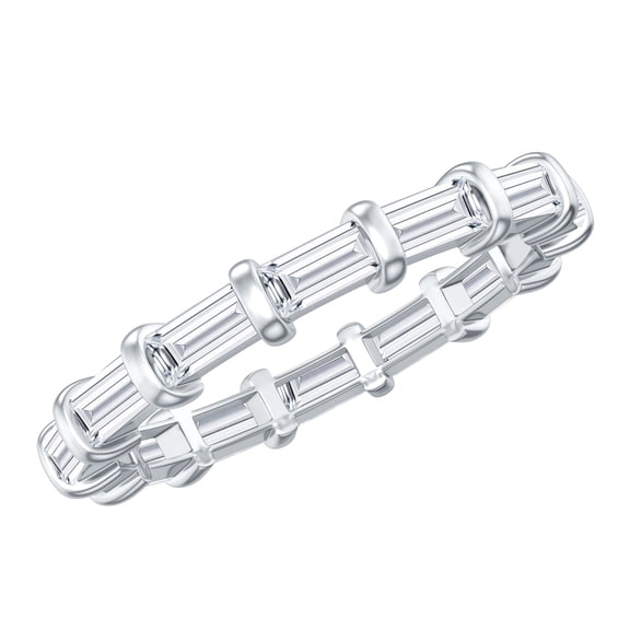 Rosec Jewels Baguette Moissanite Full Eternity Stackable Ring for Women, East West Style Ring, 14K White Gold, US 8.50