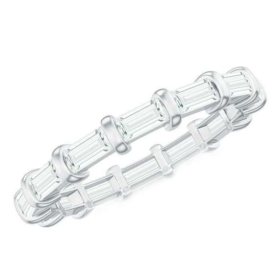 Rosec Jewels Baguette Moissanite Full Eternity Stackable Ring for Women, East West Style Ring, 925 Sterling Silver, US 4.00