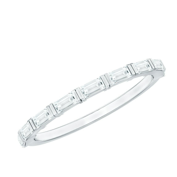 Rosec Jewels Certified Moissanite Half Eternity Ring - D-VS1 Quality - Baguette Moissanite Stackable Ring - with Jewelry Box, 14K White Gold, US 11.00