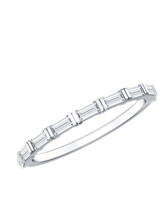 Certified Moissanite Half Eternity Ring - D-VS1 Quality - Baguette Moissanite Stackable Ring - with Jewelry Box, 925 Sterling Silver, US 4.00