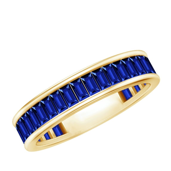 Rosec Jewels Baguette Shape Lab Created Blue Sapphire Half Eternity Ring (AAAA Grade), 10K Yellow Gold, US 7.50