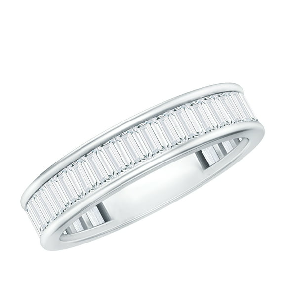 Rosec Jewels Baguette Shape Moissanite Half Eternity Ring for Women (2.75 CT, D-VS1 Quality), 925 Sterling Silver, US 9.00