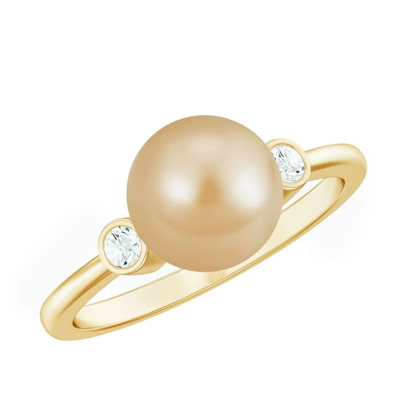 Rosec Jewels South Sea Pearl Engagement Ring for Women - Golden Pearl Diamond Ring - 8 mm - AAA Quality - with Jewelry Box, 14K Yellow Gold, US 10.50