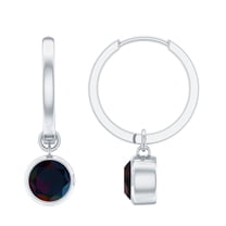 Rosec Jewels Black Opal Hoop Earrings, Natural Opal Drop Earrings For Women, 10K White Gold