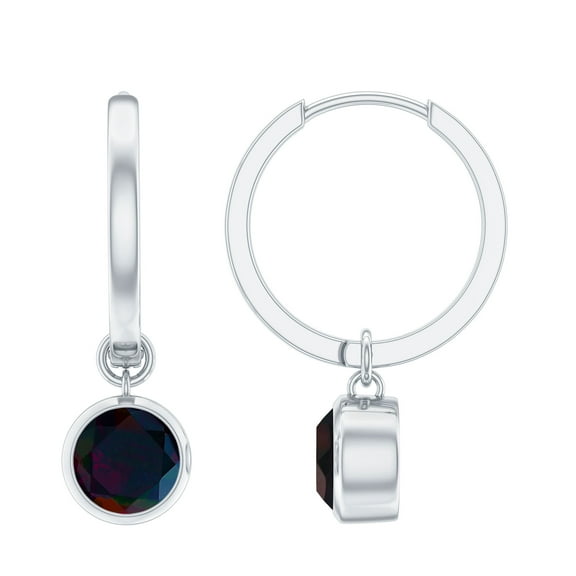 Rosec Jewels Black Opal Hoop Earrings, Natural Opal Drop Earrings For Women, 10K White Gold