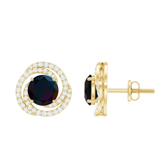 Rosec Jewels Black Opal Swirl Stud Earrings with Moissanite for Women - AAA Quality, 14K Yellow Gold