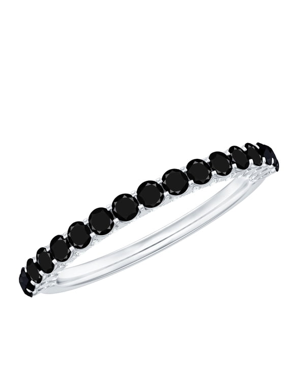 Black Spinel Half Eternity Ring with Diamond - Stackable Ring for Women - AAA Quality Certified - Ready to Gift, 925 Sterling Silver, US 4.00