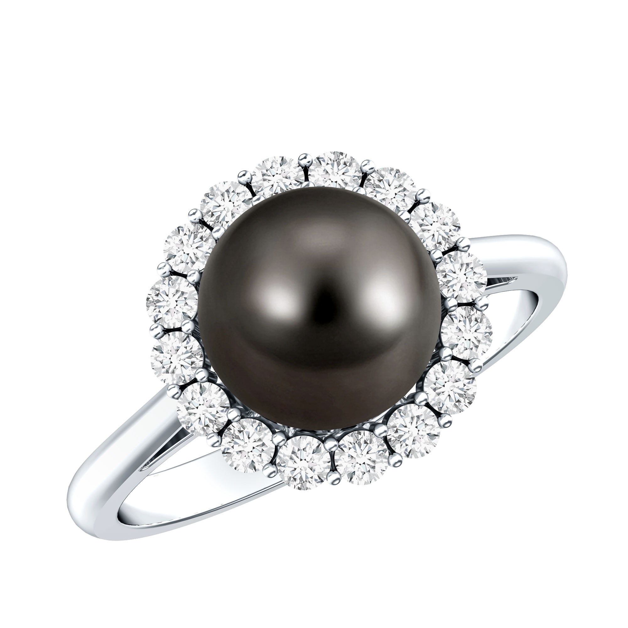 Rosec Jewels Tahitian Pearl Diamond Engagement Ring with Halo (7.5