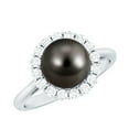 thumbnail image 1 of Rosec Jewels Tahitian Pearl Diamond Engagement Ring with Halo - 8 Carat - Black Pearl Ring - AAA Quality - With Jewelry Box, 18K White Gold, US 3.50, 1 of 9