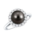 thumbnail image 1 of Rosec Jewels Tahitian Pearl Diamond Engagement Ring with Halo - 8 Carat - Black Pearl Ring - AAA Quality - With Jewelry Box, 18K White Gold, US 9.50, 1 of 9
