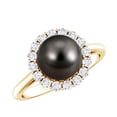 thumbnail image 1 of Rosec Jewels Tahitian Pearl Diamond Engagement Ring with Halo - 8 Carat - Black Pearl Ring - AAA Quality - With Jewelry Box, 18K Yellow Gold, US 11.50, 1 of 9