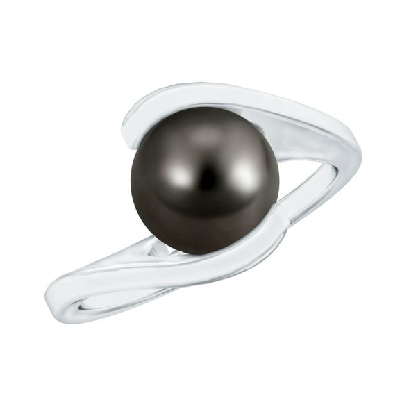 Rosec Jewels Black Tahitian Pearl Solitaire Ring for Women - 8 mm - AAA Quality, 10K White Gold, US 4.50