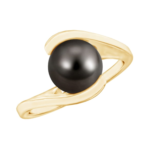Rosec Jewels Black Tahitian Pearl Solitaire Ring for Women - 8 mm - AAA Quality, 10K Yellow Gold, US 3.00