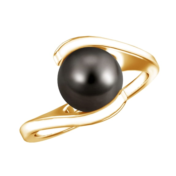 Rosec Jewels Black Tahitian Pearl Solitaire Engagement Ring for Women - 7.5 Carat - AAA Quality - Bypass Ring - with Jewelry Box, 10K Yellow Gold, US 6.50