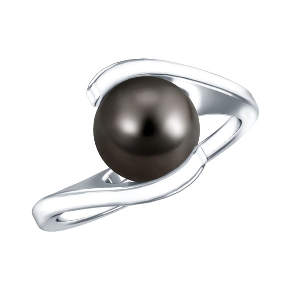 Rosec Jewels Black Tahitian Pearl Solitaire Ring for Women - 7.5 Carat - AAA Quality, 925 Sterling Silver, US 4.00