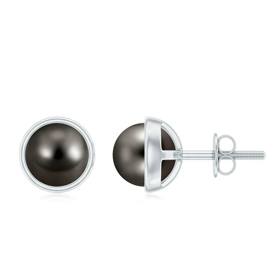 Rosec Jewels Black Tahitian Pearl Solitaire Stud Earrings (10 mm, AAA Quality, June Birthstone), 925 Sterling Silver
