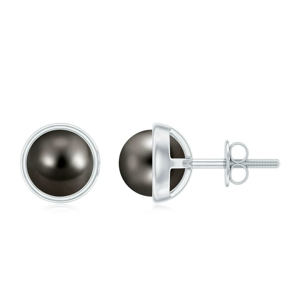 Rosec Jewels Black Tahitian Pearl Solitaire Stud Earrings (10 mm, AAA Quality, June Birthstone), 925 Sterling Silver