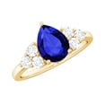 thumbnail image 1 of Rosec Jewels Blue Sapphire Engagement Ring with Diamond Trio - 6X8 mm Pear Shaped Lab Grown Sapphire - AAAA Grade, 18K Yellow Gold, US 6.00, 1 of 8