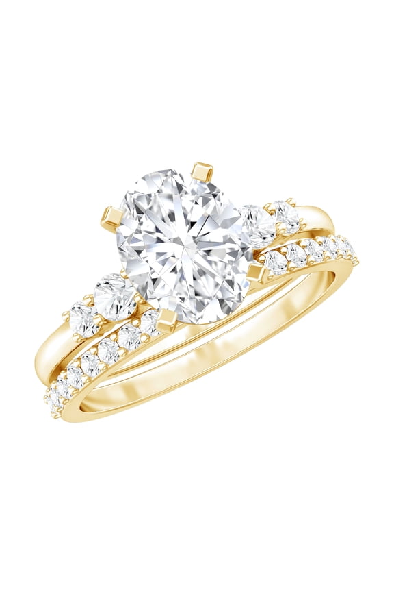 Bridal Ring Set - 2 Carat Oval Lab Grown Diamond Engagement Ring with Wedding Band (EF-VS Grade) - with Jewelry Box, 10K Yellow Gold, US 8.00