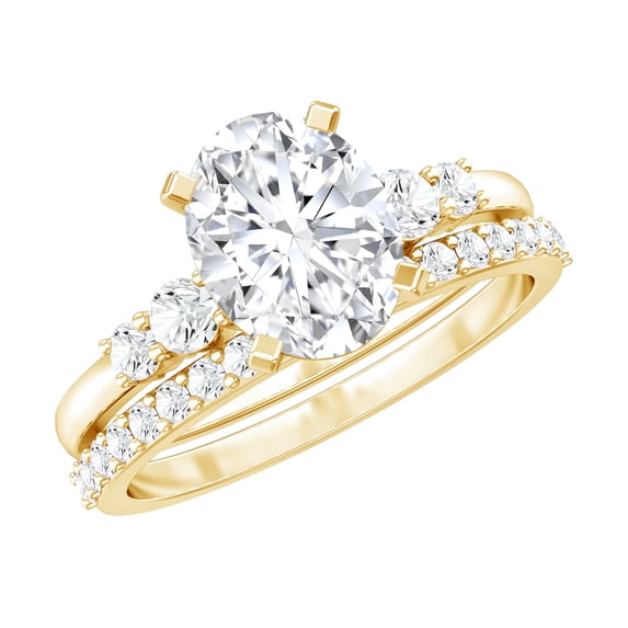 Rosec Jewels Bridal Rings Set - Lab Created Diamond Oval Engagement Ring with Wedding Band, 18K Yellow Gold, US 11.00